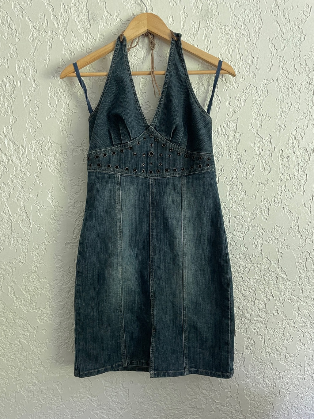 Z.Caravicci Rare Vintage Y2k Denim Halter Leather Tie Dress
